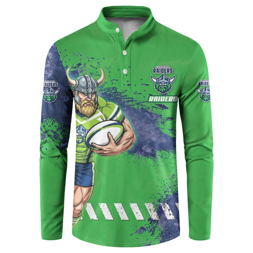 Personalised Canberra Raiders Rugby Button Sweatshirt Viking Green Machine Mascot - Sporty Splash Art Style