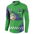 Personalised Canberra Raiders Rugby Button Sweatshirt Viking Green Machine Mascot - Sporty Splash Art Style