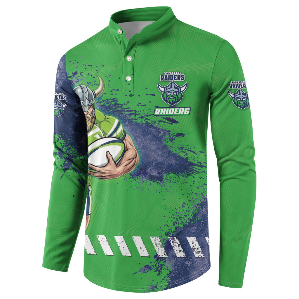 Personalised Canberra Raiders Rugby Button Sweatshirt Viking Green Machine Mascot - Sporty Splash Art Style