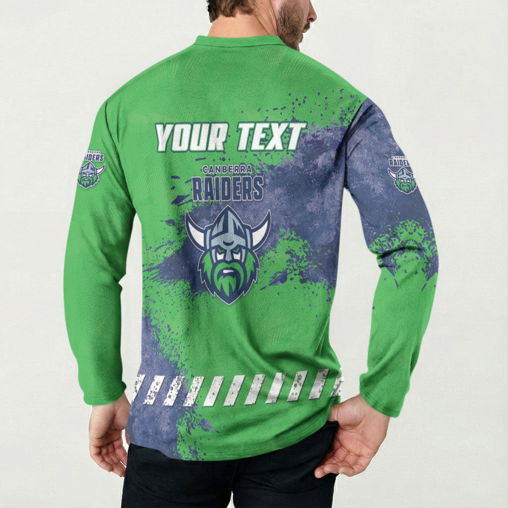 Personalised Canberra Raiders Rugby Button Sweatshirt Viking Green Machine Mascot - Sporty Splash Art Style