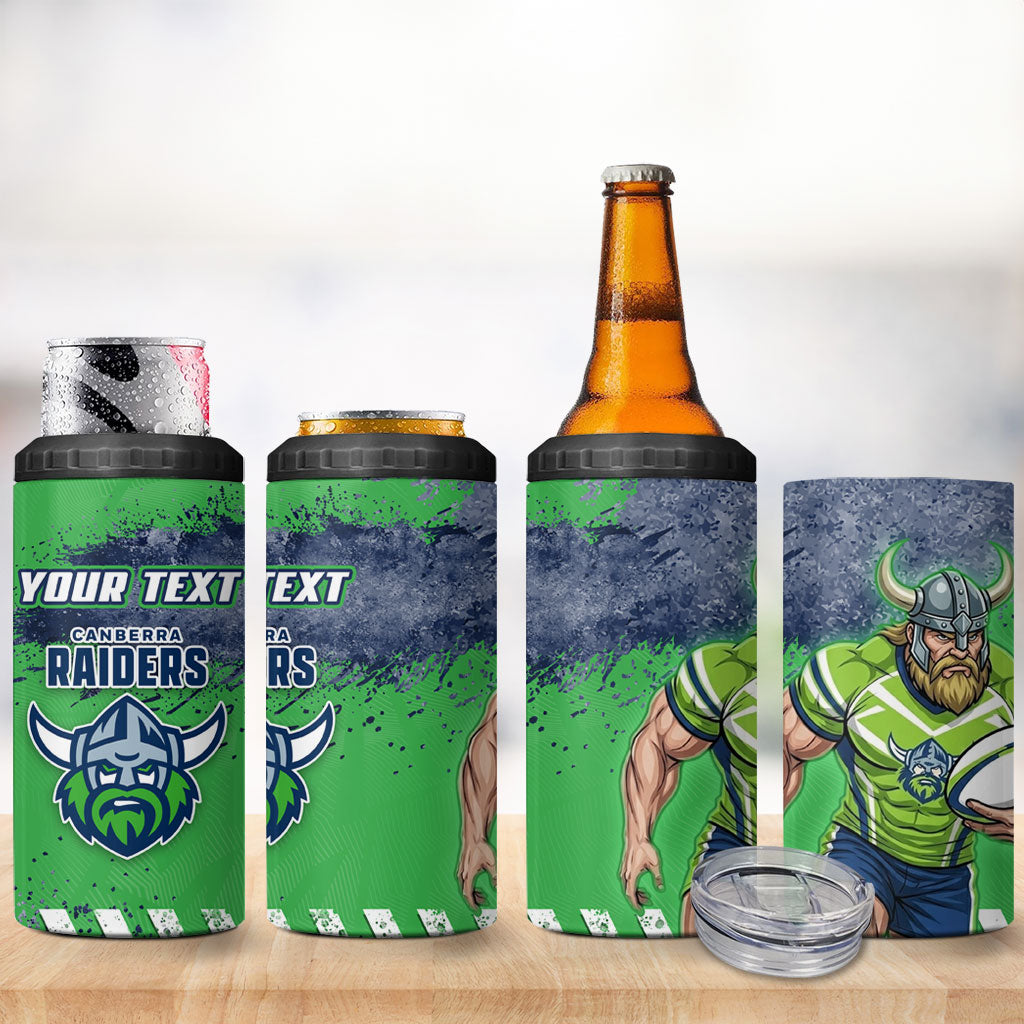 Personalised Canberra Raiders Rugby 4 in 1 Can Cooler Tumbler Viking Green Machine Mascot - Sporty Splash Art Style