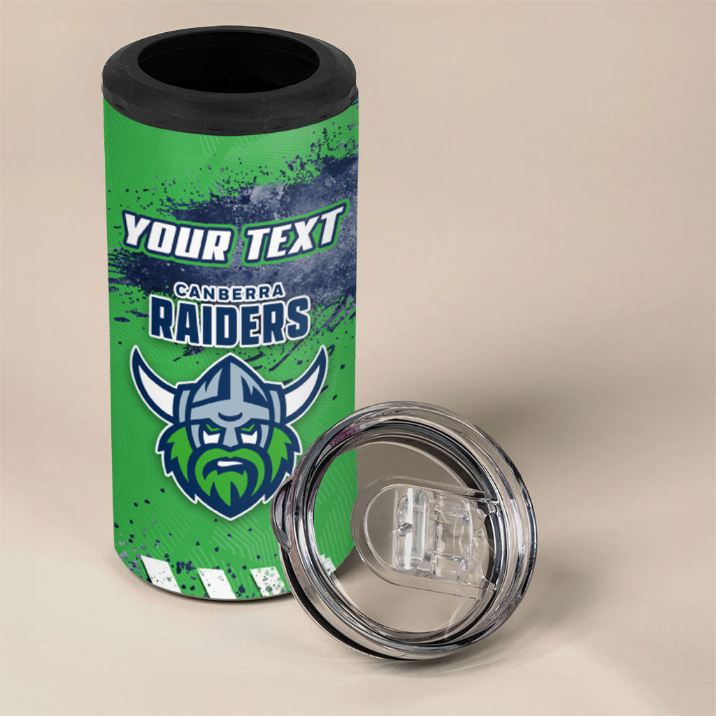 Personalised Canberra Raiders Rugby 4 in 1 Can Cooler Tumbler Viking Green Machine Mascot - Sporty Splash Art Style