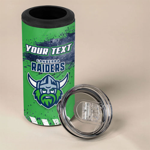 Personalised Canberra Raiders Rugby 4 in 1 Can Cooler Tumbler Viking Green Machine Mascot - Sporty Splash Art Style