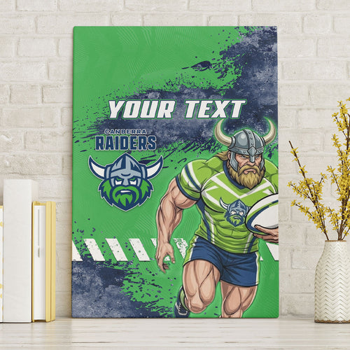 Personalised Canberra Raiders Rugby Canvas Wall Art Viking Green Machine Mascot - Sporty Splash Art Style