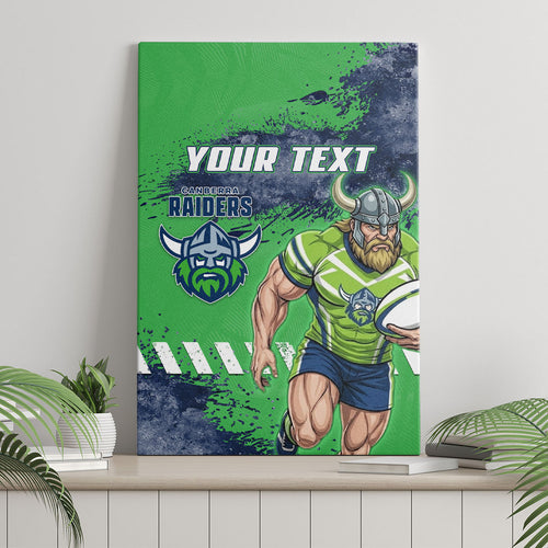 Personalised Canberra Raiders Rugby Canvas Wall Art Viking Green Machine Mascot - Sporty Splash Art Style