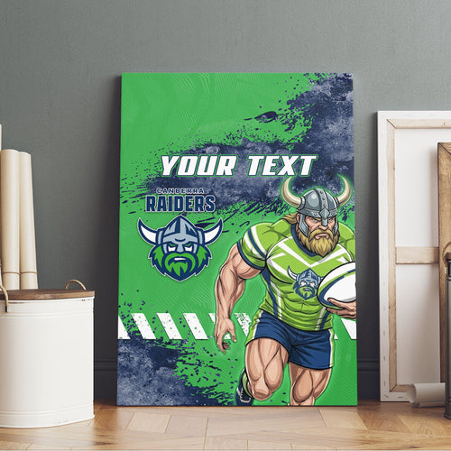 Personalised Canberra Raiders Rugby Canvas Wall Art Viking Green Machine Mascot - Sporty Splash Art Style