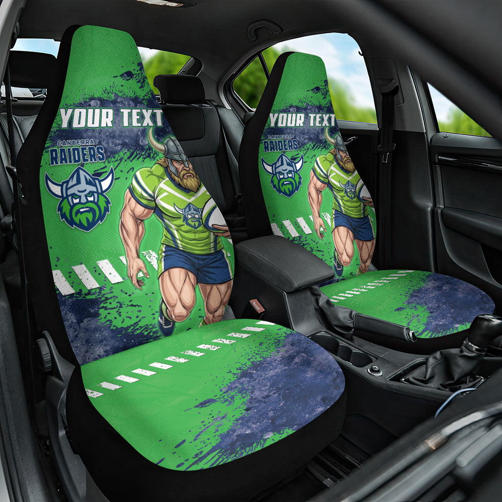 Personalised Canberra Raiders Rugby Car Seat Cover Viking Green Machine Mascot - Sporty Splash Art Style