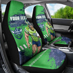 Personalised Canberra Raiders Rugby Car Seat Cover Viking Green Machine Mascot - Sporty Splash Art Style