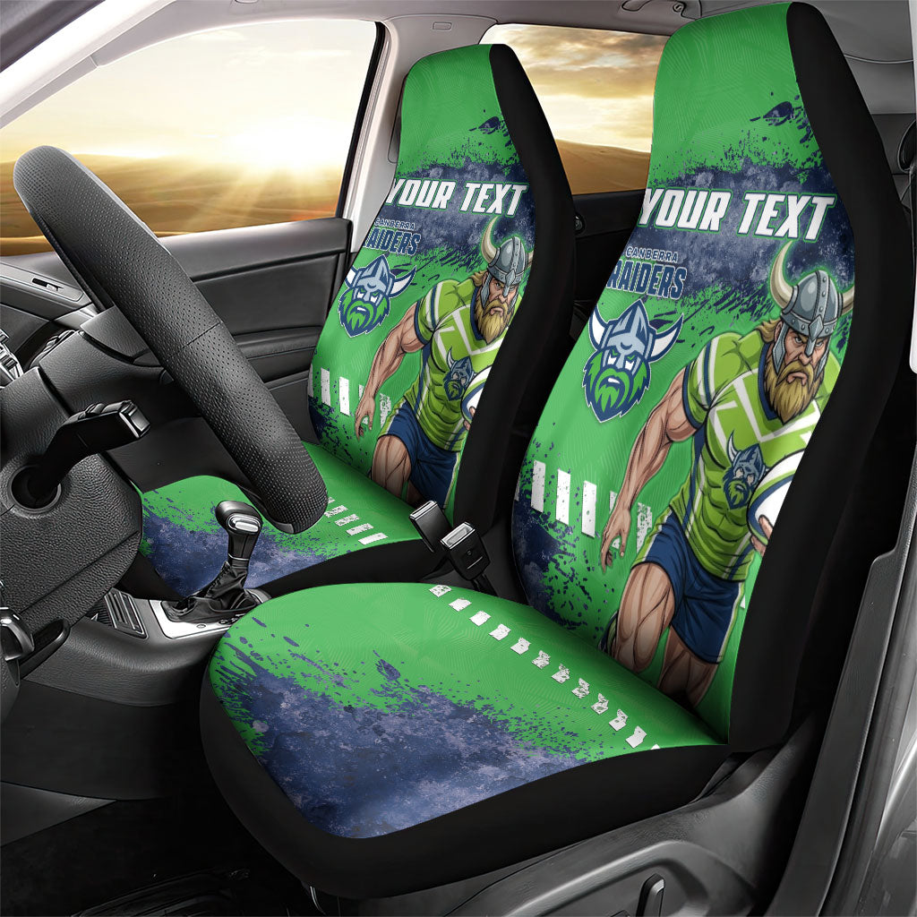 Personalised Canberra Raiders Rugby Car Seat Cover Viking Green Machine Mascot - Sporty Splash Art Style
