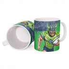 Personalised Canberra Raiders Rugby Ceramic Mug Viking Green Machine Mascot - Sporty Splash Art Style