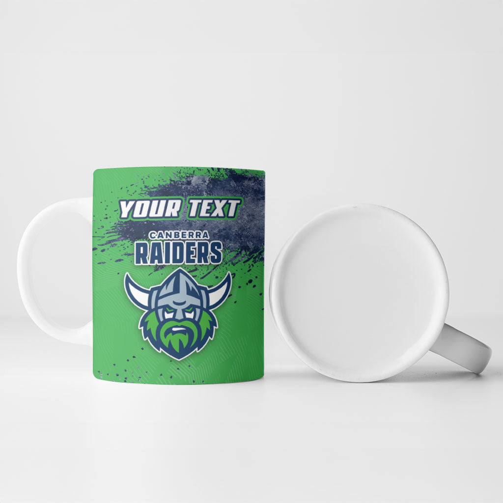 Personalised Canberra Raiders Rugby Ceramic Mug Viking Green Machine Mascot - Sporty Splash Art Style