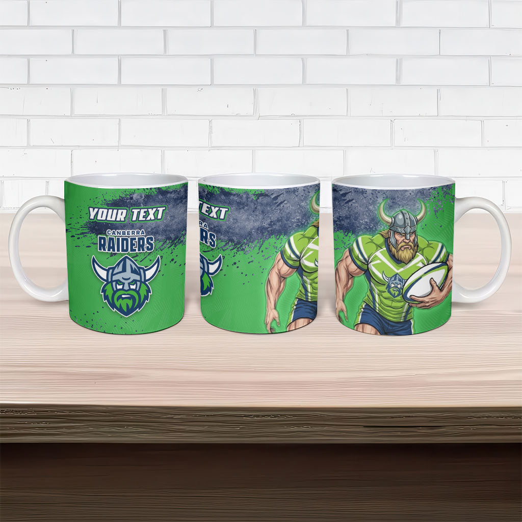 Personalised Canberra Raiders Rugby Ceramic Mug Viking Green Machine Mascot - Sporty Splash Art Style