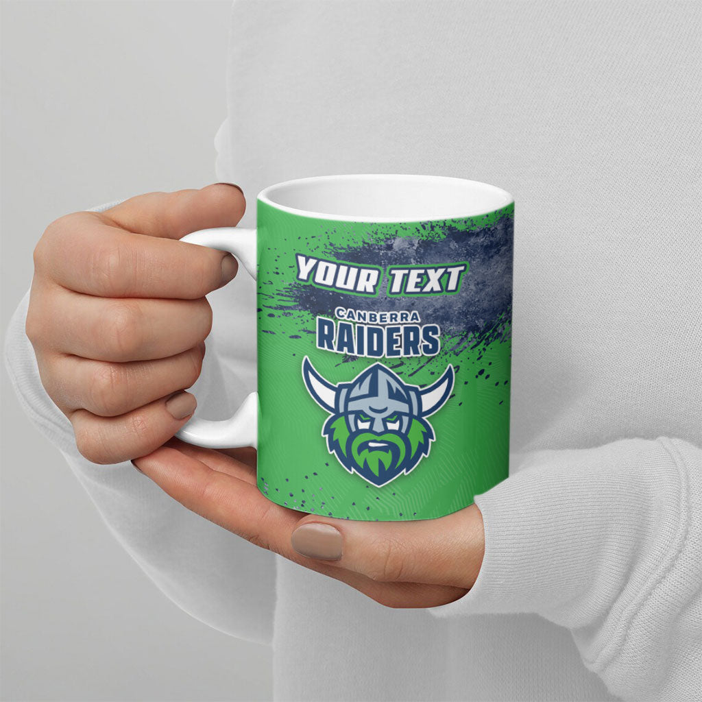 Personalised Canberra Raiders Rugby Ceramic Mug Viking Green Machine Mascot - Sporty Splash Art Style