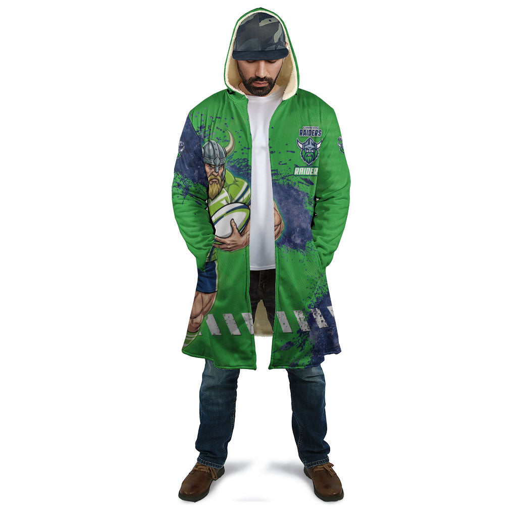 Personalised Canberra Raiders Rugby Cloak Viking Green Machine Mascot - Sporty Splash Art Style