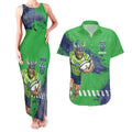 Personalised Canberra Raiders Rugby Couples Matching Tank Maxi Dress and Hawaiian Shirt Viking Green Machine Mascot - Sporty Splash Art Style