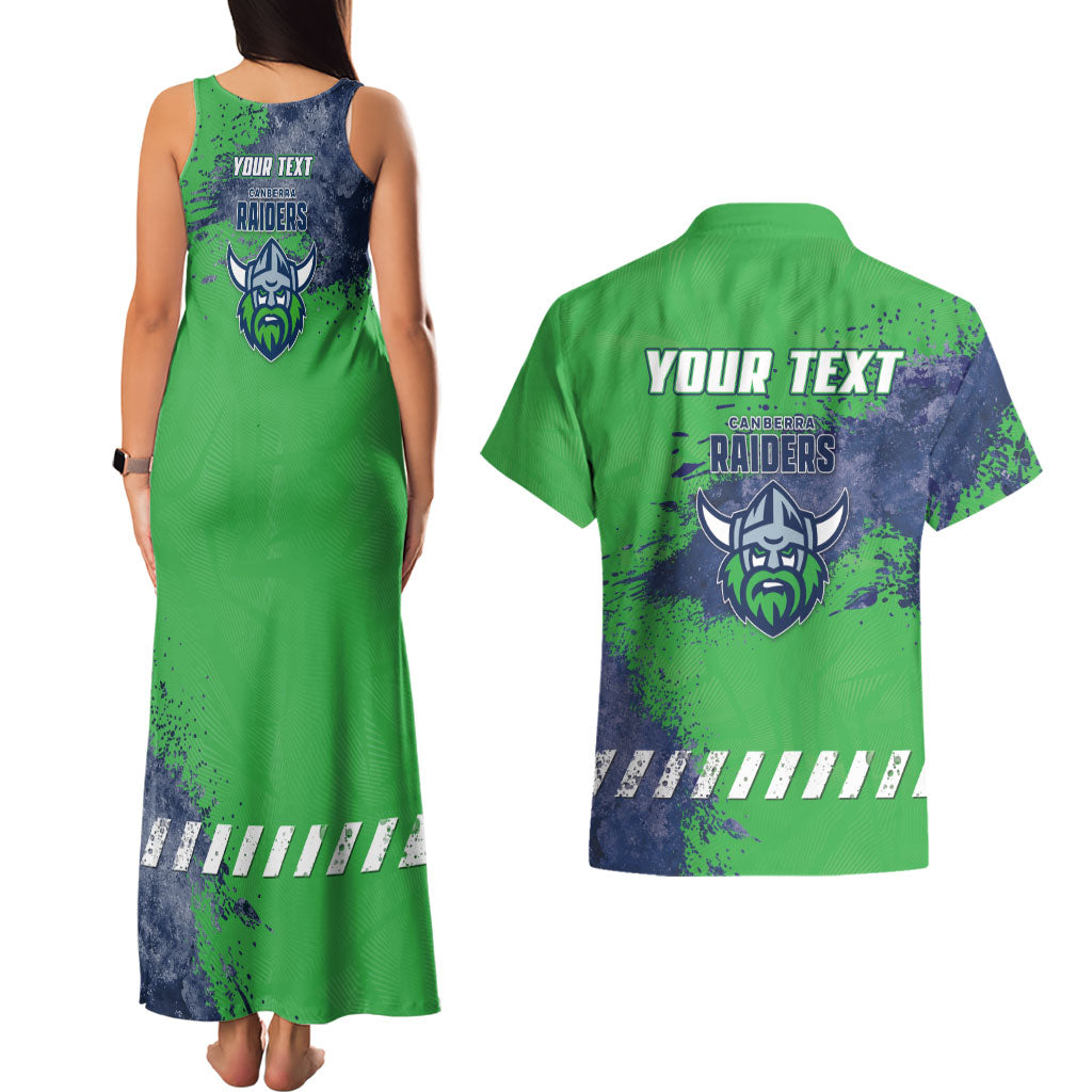 Personalised Canberra Raiders Rugby Couples Matching Tank Maxi Dress and Hawaiian Shirt Viking Green Machine Mascot - Sporty Splash Art Style