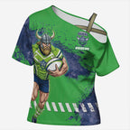 Personalised Canberra Raiders Rugby Cross Shoulder Shirt Viking Green Machine Mascot - Sporty Splash Art Style