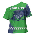 Personalised Canberra Raiders Rugby Cross Shoulder Shirt Viking Green Machine Mascot - Sporty Splash Art Style