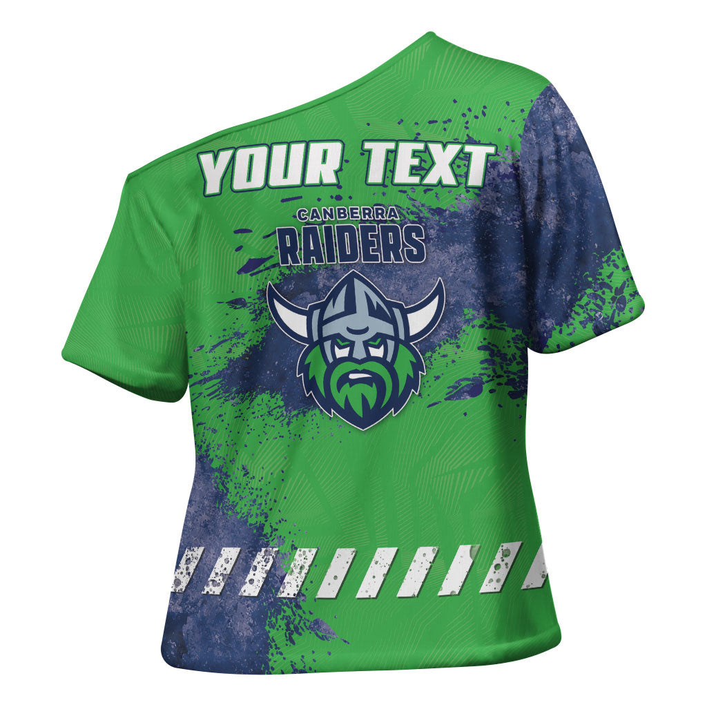 Personalised Canberra Raiders Rugby Cross Shoulder Shirt Viking Green Machine Mascot - Sporty Splash Art Style