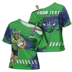 Personalised Canberra Raiders Rugby Cross Shoulder Shirt Viking Green Machine Mascot - Sporty Splash Art Style