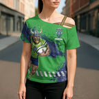 Personalised Canberra Raiders Rugby Cross Shoulder Shirt Viking Green Machine Mascot - Sporty Splash Art Style