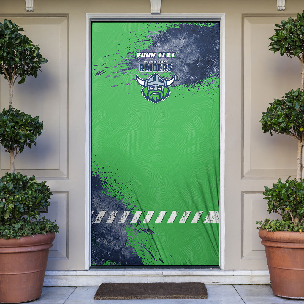 Personalised Canberra Raiders Rugby Door Cover Viking Green Machine Mascot - Sporty Splash Art Style