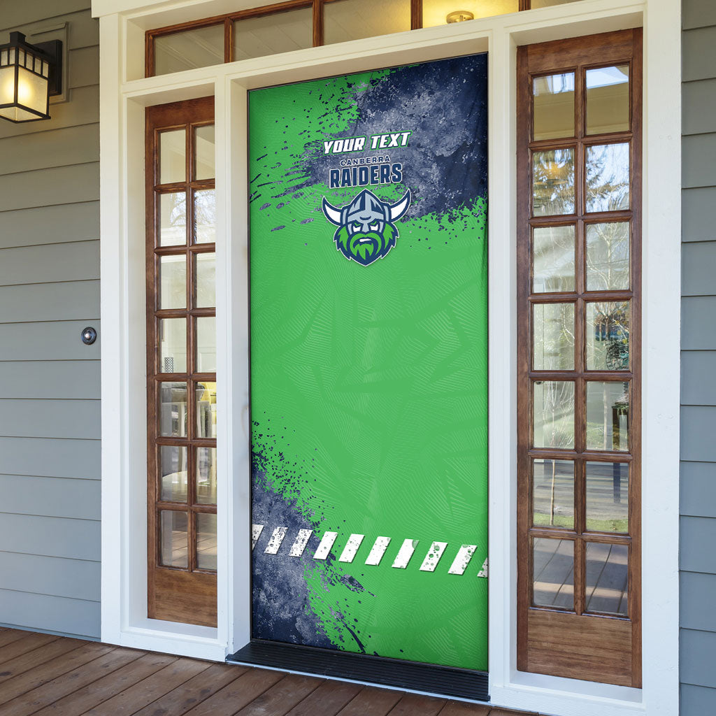 Personalised Canberra Raiders Rugby Door Cover Viking Green Machine Mascot - Sporty Splash Art Style