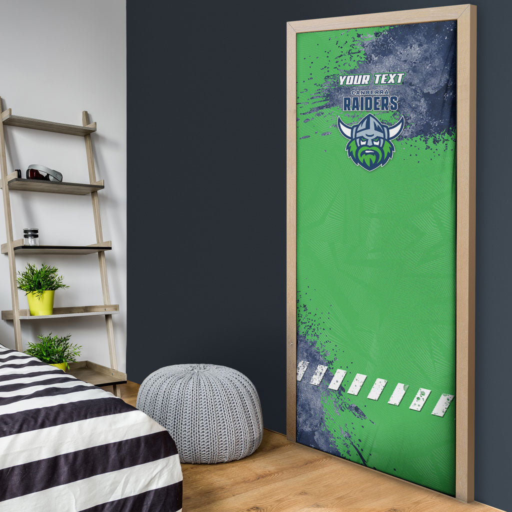 Personalised Canberra Raiders Rugby Door Cover Viking Green Machine Mascot - Sporty Splash Art Style