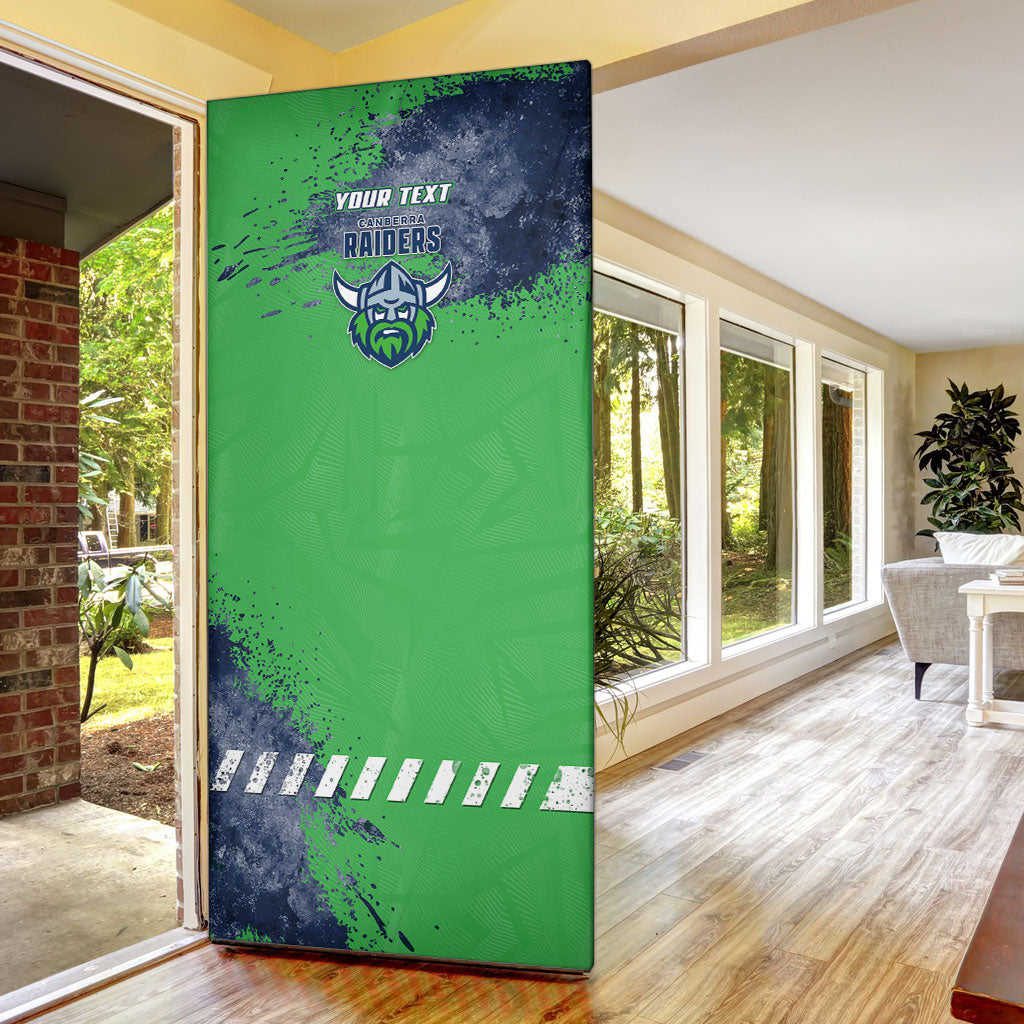 Personalised Canberra Raiders Rugby Door Cover Viking Green Machine Mascot - Sporty Splash Art Style
