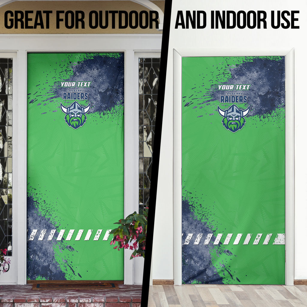 Personalised Canberra Raiders Rugby Door Cover Viking Green Machine Mascot - Sporty Splash Art Style