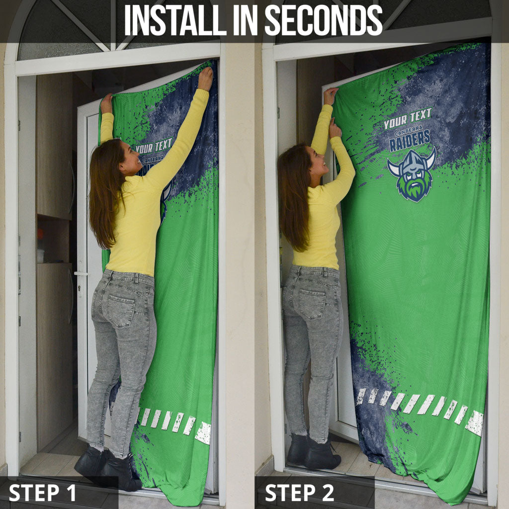 Personalised Canberra Raiders Rugby Door Cover Viking Green Machine Mascot - Sporty Splash Art Style