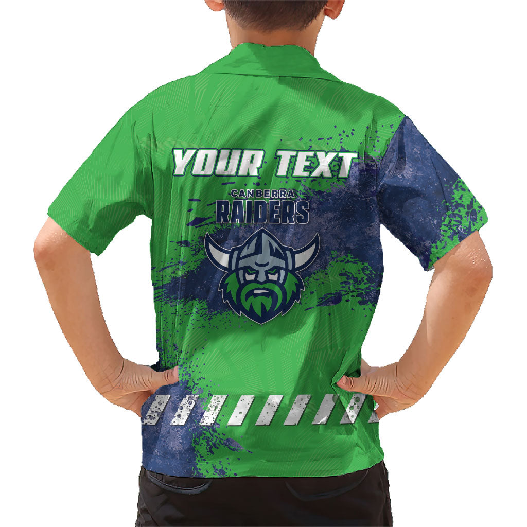 Personalised Canberra Raiders Rugby Family Matching Long Sleeve Bodycon Dress and Hawaiian Shirt Viking Green Machine Mascot - Sporty Splash Art Style