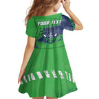 Personalised Canberra Raiders Rugby Family Matching Long Sleeve Bodycon Dress and Hawaiian Shirt Viking Green Machine Mascot - Sporty Splash Art Style
