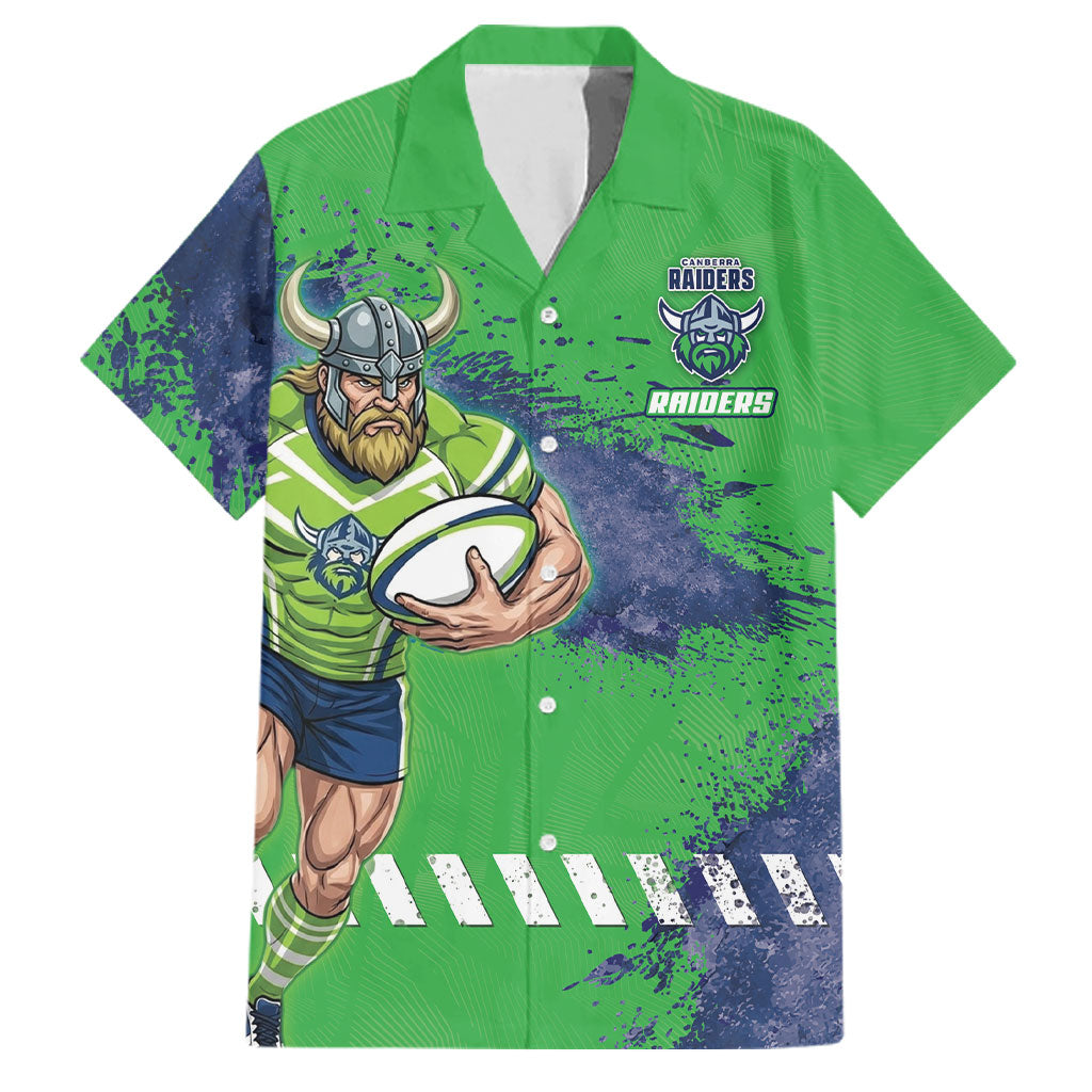Personalised Canberra Raiders Rugby Family Matching Long Sleeve Bodycon Dress and Hawaiian Shirt Viking Green Machine Mascot - Sporty Splash Art Style