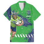 Personalised Canberra Raiders Rugby Family Matching Long Sleeve Bodycon Dress and Hawaiian Shirt Viking Green Machine Mascot - Sporty Splash Art Style