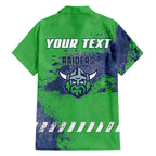 Personalised Canberra Raiders Rugby Family Matching Long Sleeve Bodycon Dress and Hawaiian Shirt Viking Green Machine Mascot - Sporty Splash Art Style