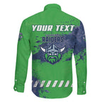 Personalised Canberra Raiders Rugby Family Matching Long Sleeve Bodycon Dress and Hawaiian Shirt Viking Green Machine Mascot - Sporty Splash Art Style