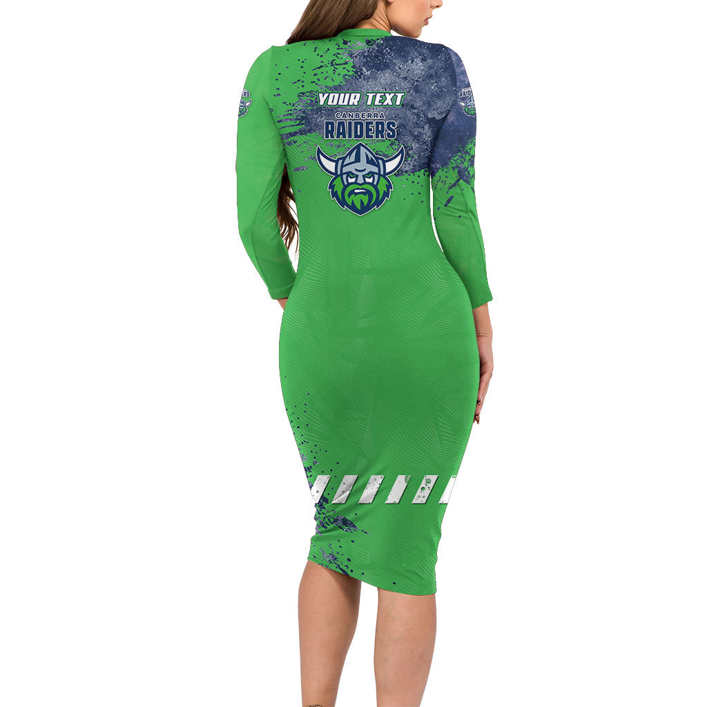 Personalised Canberra Raiders Rugby Family Matching Long Sleeve Bodycon Dress and Hawaiian Shirt Viking Green Machine Mascot - Sporty Splash Art Style