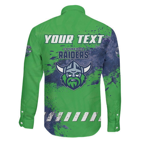 Personalised Canberra Raiders Rugby Family Matching Puletasi and Hawaiian Shirt Viking Green Machine Mascot - Sporty Splash Art Style