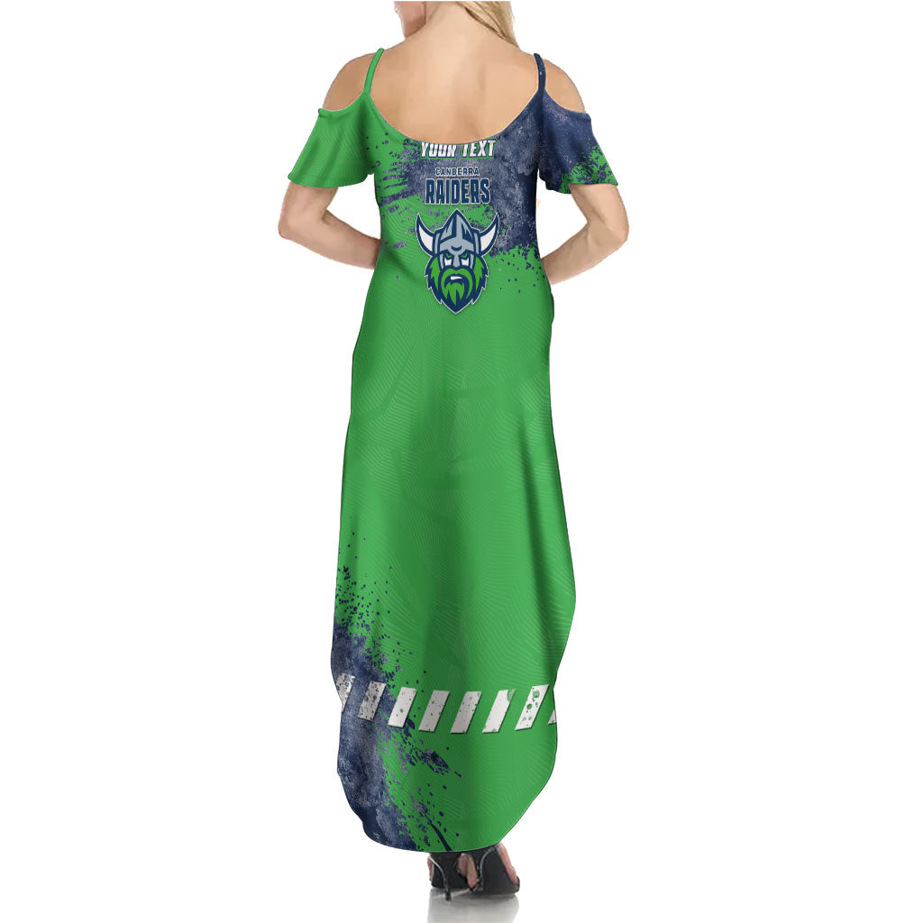 Personalised Canberra Raiders Rugby Family Matching Summer Maxi Dress and Hawaiian Shirt Viking Green Machine Mascot - Sporty Splash Art Style