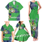 Personalised Canberra Raiders Rugby Family Matching Tank Maxi Dress and Hawaiian Shirt Viking Green Machine Mascot - Sporty Splash Art Style