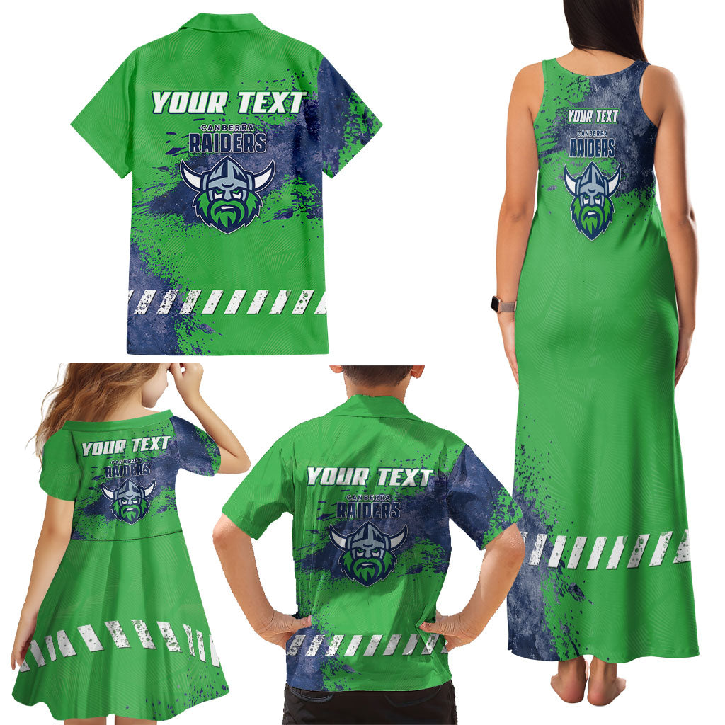 Personalised Canberra Raiders Rugby Family Matching Tank Maxi Dress and Hawaiian Shirt Viking Green Machine Mascot - Sporty Splash Art Style