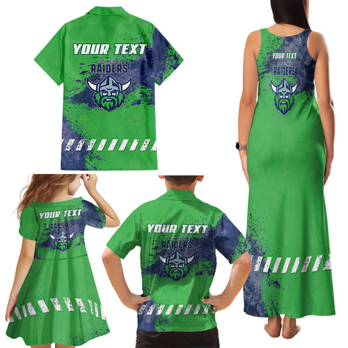 Personalised Canberra Raiders Rugby Family Matching Tank Maxi Dress and Hawaiian Shirt Viking Green Machine Mascot - Sporty Splash Art Style