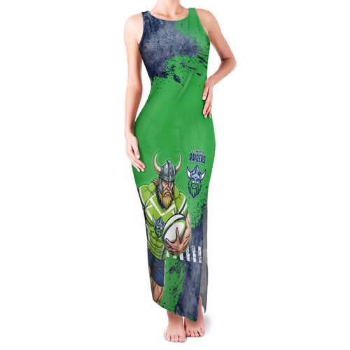 Personalised Canberra Raiders Rugby Family Matching Tank Maxi Dress and Hawaiian Shirt Viking Green Machine Mascot - Sporty Splash Art Style