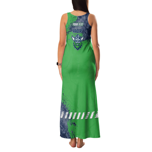 Personalised Canberra Raiders Rugby Family Matching Tank Maxi Dress and Hawaiian Shirt Viking Green Machine Mascot - Sporty Splash Art Style