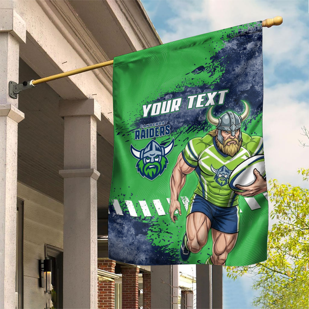 Personalised Canberra Raiders Rugby Garden Flag Viking Green Machine Mascot - Sporty Splash Art Style
