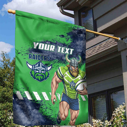 Personalised Canberra Raiders Rugby Garden Flag Viking Green Machine Mascot - Sporty Splash Art Style