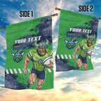 Personalised Canberra Raiders Rugby Garden Flag Viking Green Machine Mascot - Sporty Splash Art Style