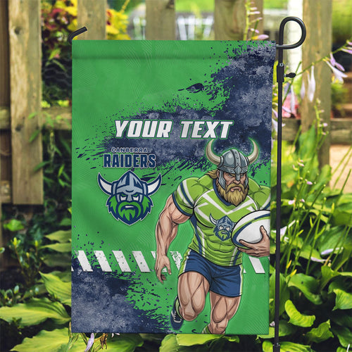Personalised Canberra Raiders Rugby Garden Flag Viking Green Machine Mascot - Sporty Splash Art Style