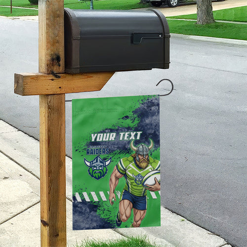 Personalised Canberra Raiders Rugby Garden Flag Viking Green Machine Mascot - Sporty Splash Art Style